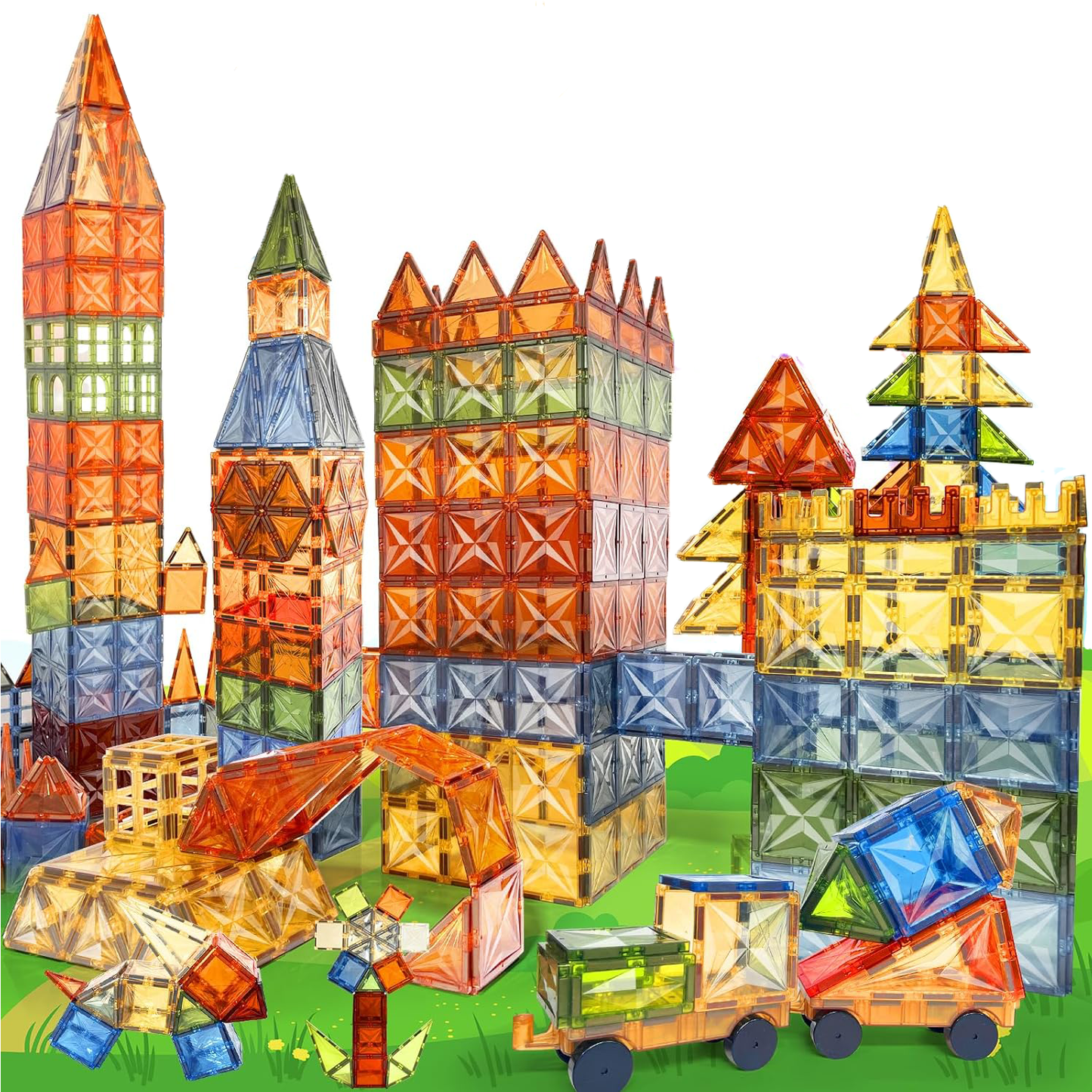 LUFF 120 Piece Set Magnetic Tiles, 3D Building Blocks Toy, Construction Playboards for Ages 3-9, Rivets-Fastened, Educational, Recreational, Conventional