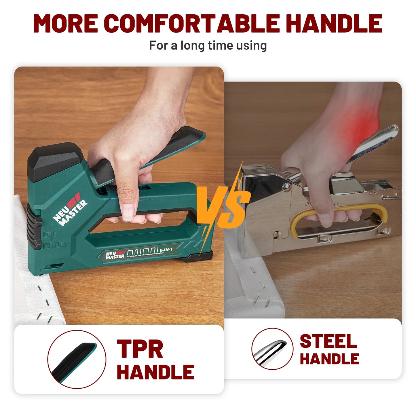 Staple Gun, 6-in-1, Manual Brad Nailer with 2000 Counts Staples, Upholstery Stapler Nail Gun for Fixing Material, Decoration, Carpentry, Furniture, Doors and Windows
