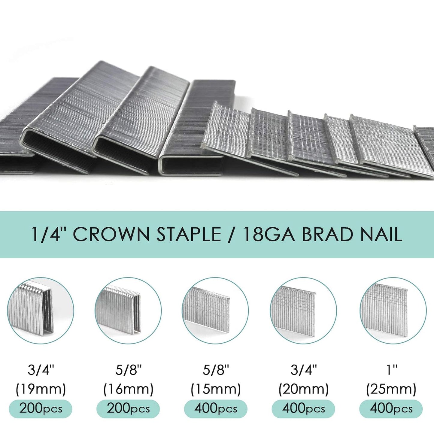 NEU MASTER Heavy Duty 1/4" Narrow Crown Staples and 18GA Brad Nails Combo