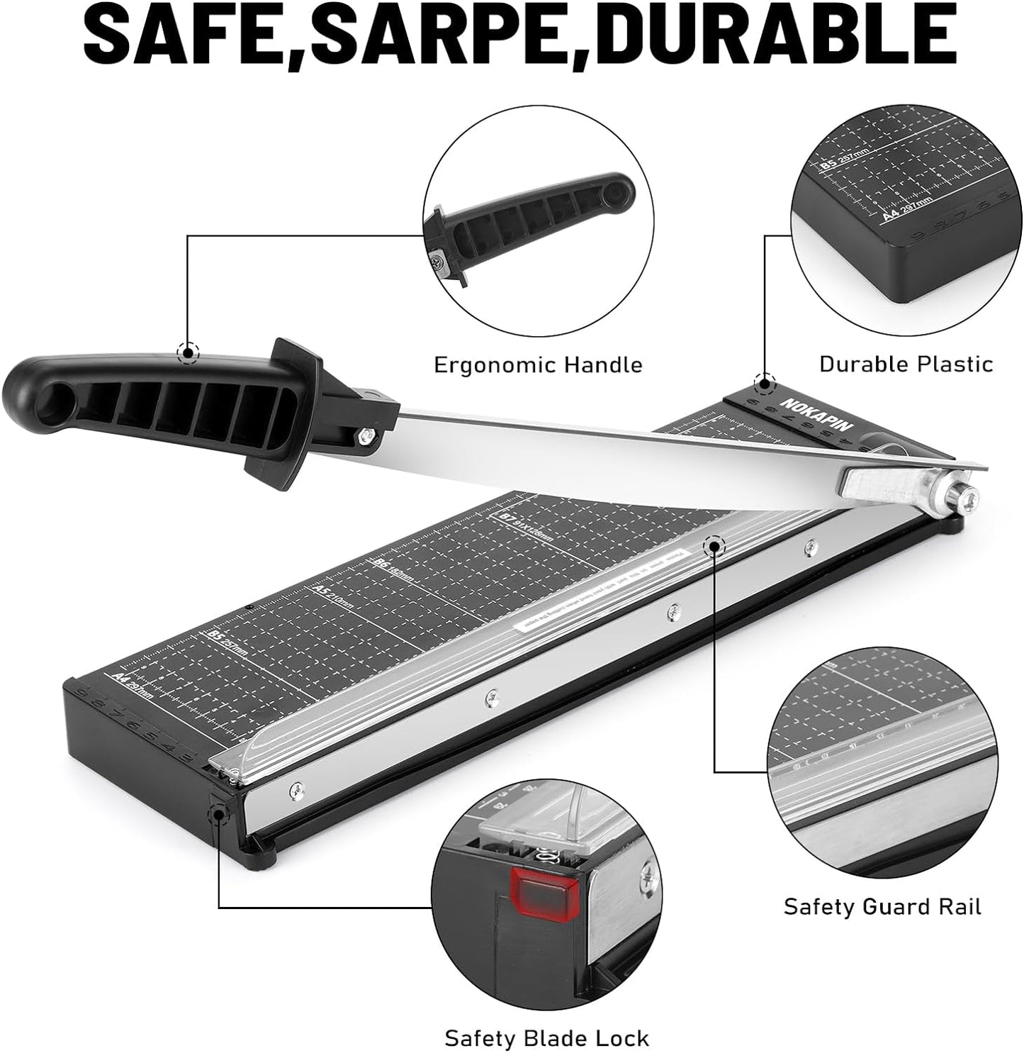 Tiagowell Guillotine Paper Cutter with Safety Guard and Blade Lock, 12" Cutting Length