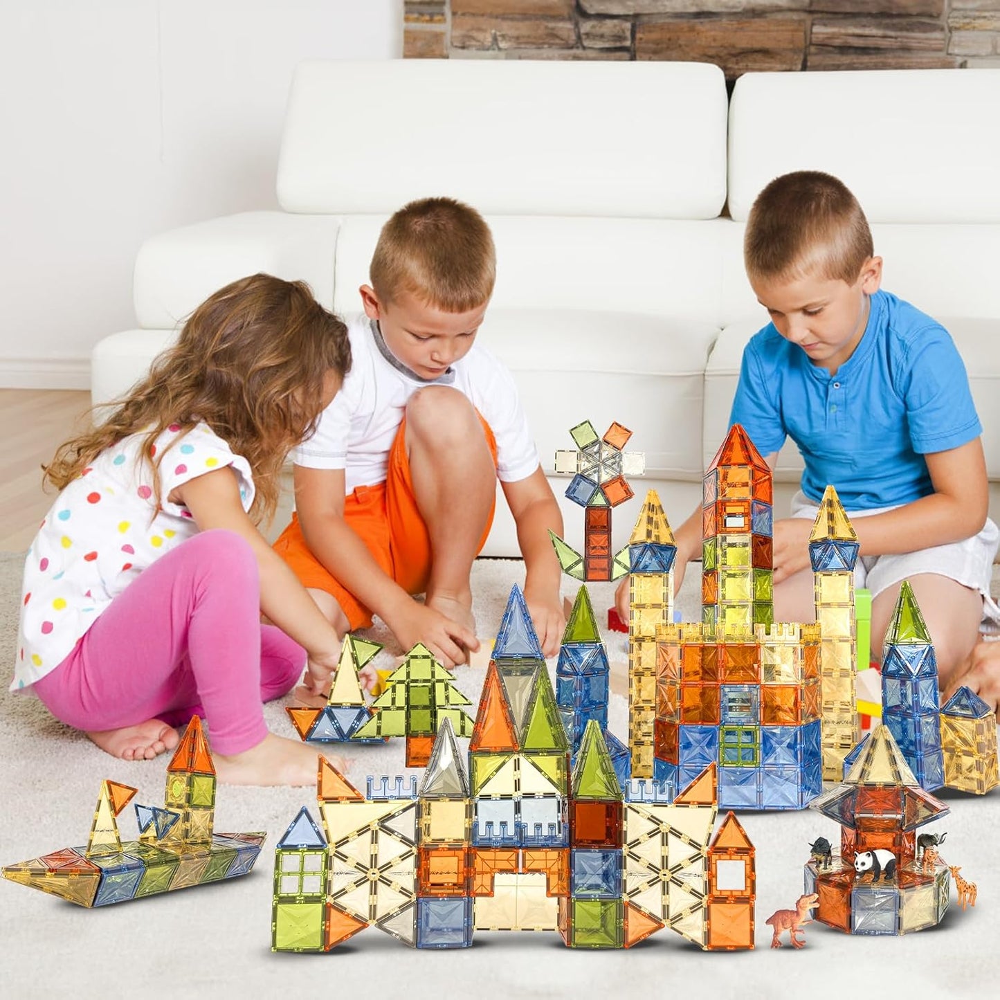 LUFF 120 Piece Set Magnetic Tiles, 3D Building Blocks Toy, Construction Playboards for Ages 3-9, Rivets-Fastened, Educational, Recreational, Conventional