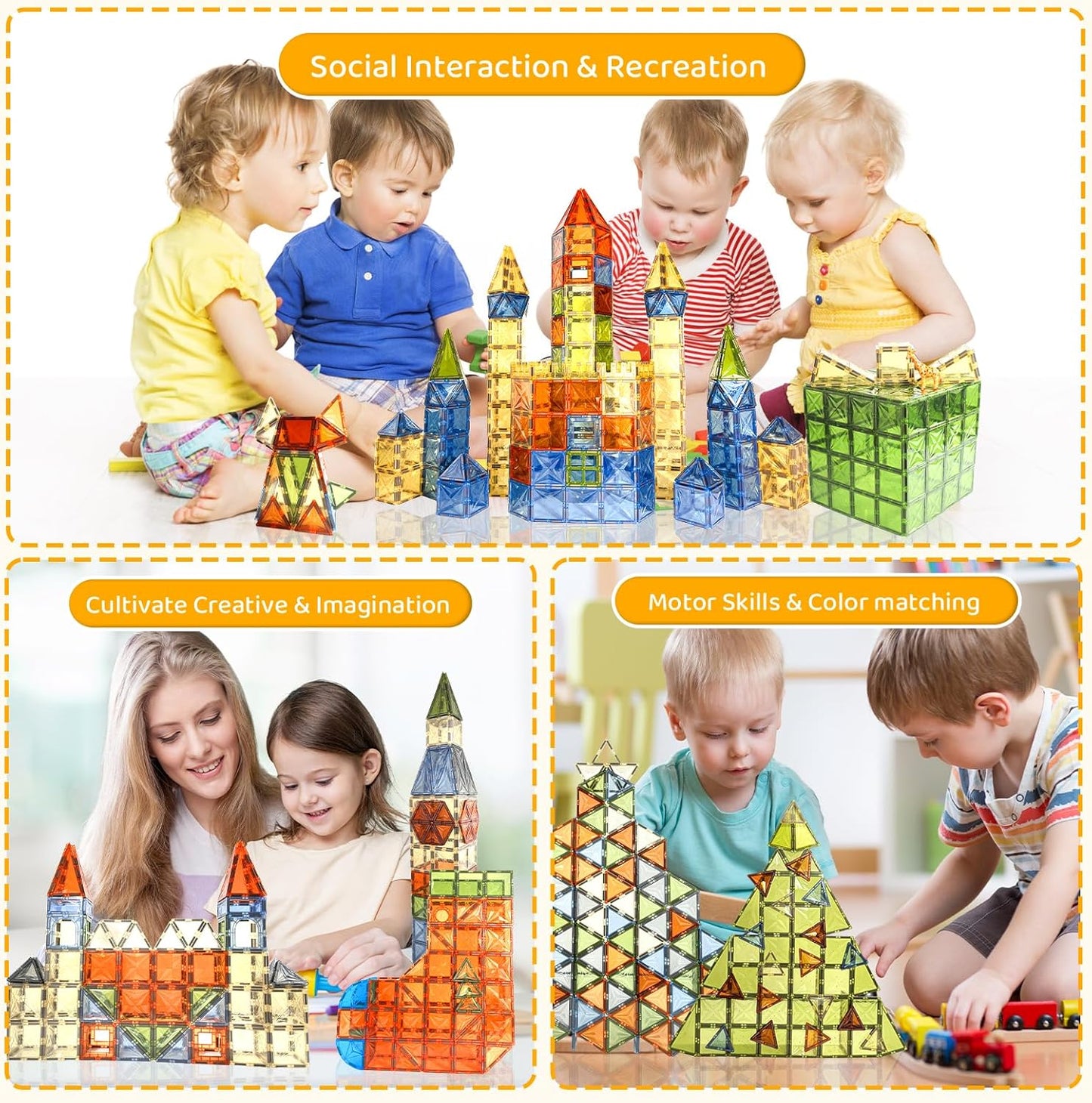 LUFF 120 Piece Set Magnetic Tiles, 3D Building Blocks Toy, Construction Playboards for Ages 3-9, Rivets-Fastened, Educational, Recreational, Conventional