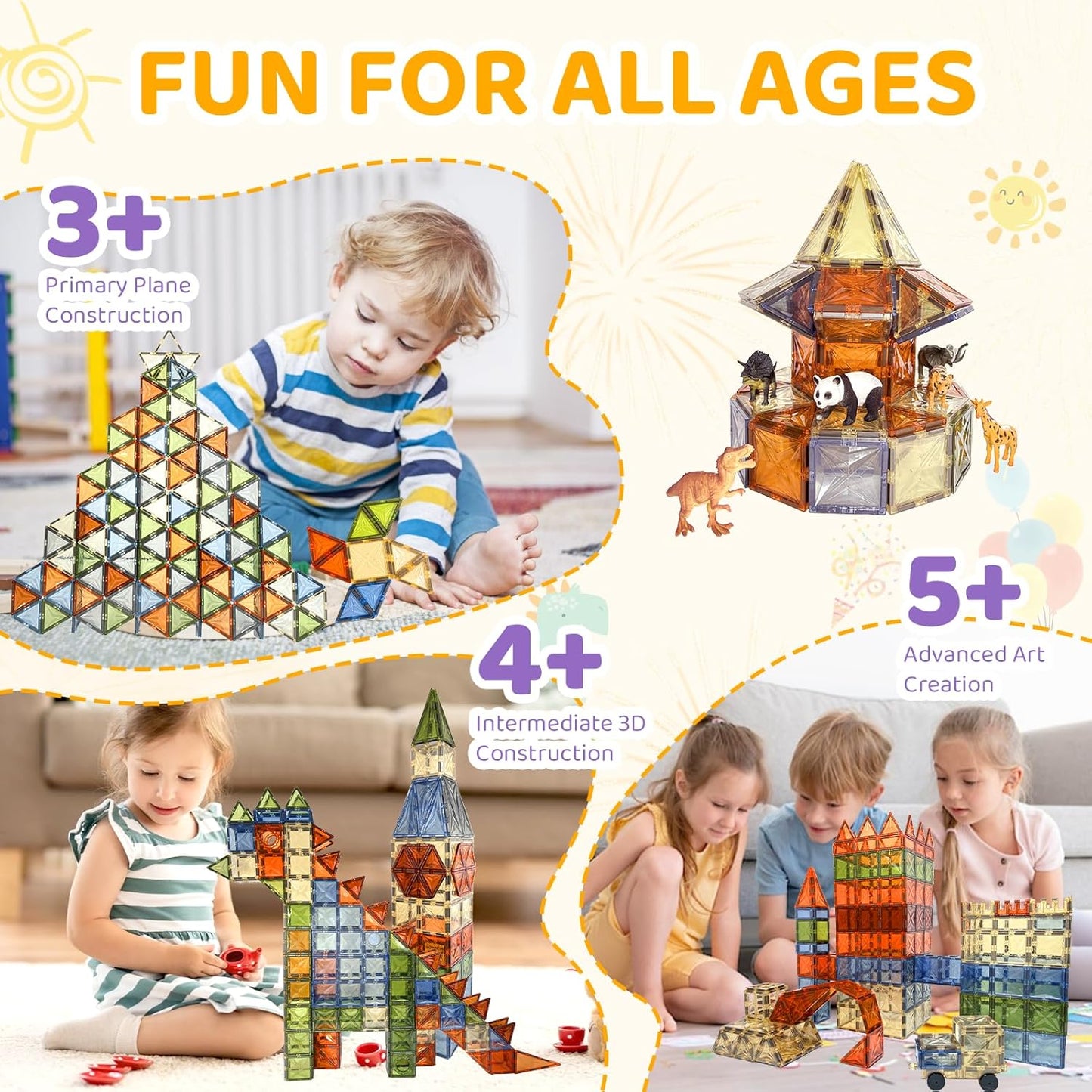LUFF 120 Piece Set Magnetic Tiles, 3D Building Blocks Toy, Construction Playboards for Ages 3-9, Rivets-Fastened, Educational, Recreational, Conventional
