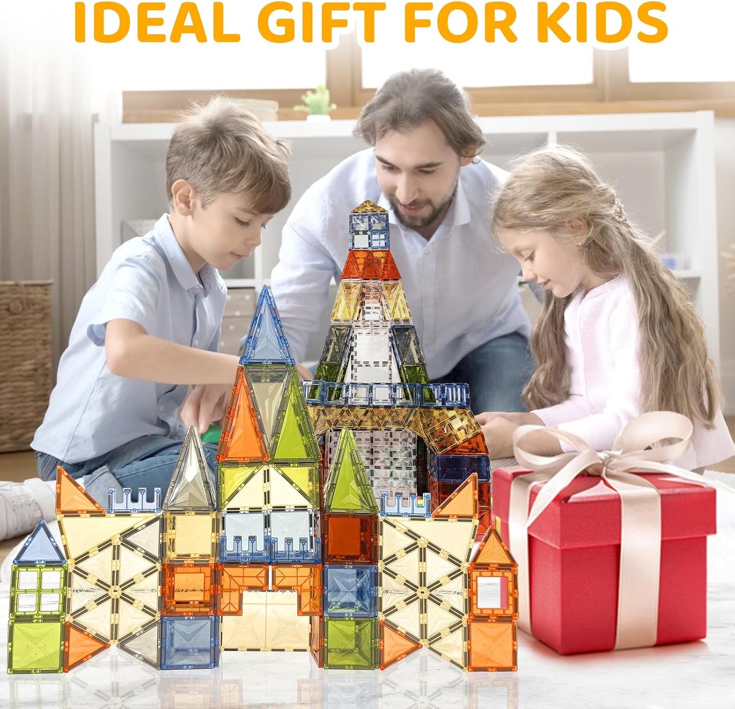 LUFF 120 Piece Set Magnetic Tiles, 3D Building Blocks Toy, Construction Playboards for Ages 3-9, Rivets-Fastened, Educational, Recreational, Conventional