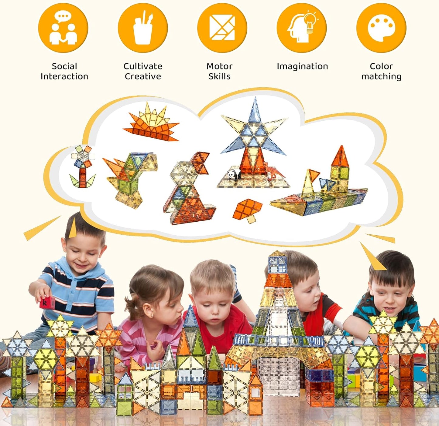 LUFF 120 Piece Set Magnetic Tiles, 3D Building Blocks Toy, Construction Playboards for Ages 3-9, Rivets-Fastened, Educational, Recreational, Conventional