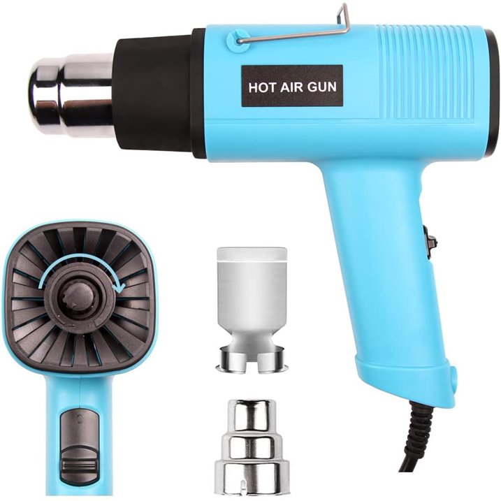 Heat Gun 1200W 140℉~932℉ (60℃-500℃) Heavy Duty Hot Air Gun Kit Variable Temperature Control with 2 Temperature Settings 2 Nozzles for Crafts, Shrink Wrapping, Candle Making, Epoxy Resin