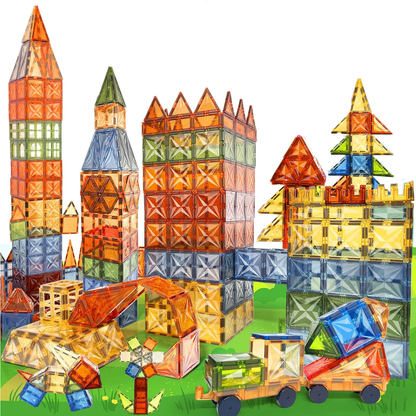 LUFF 120 Piece Set Magnetic Tiles, 3D Building Blocks Toy, Construction Playboards for Ages 3-9, Rivets-Fastened, Educational, Recreational, Conventional
