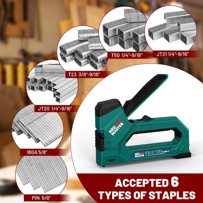 Staple Gun, 6-in-1, Manual Brad Nailer with 2000 Counts Staples, Upholstery Stapler Nail Gun for Fixing Material, Decoration, Carpentry, Furniture, Doors and Windows