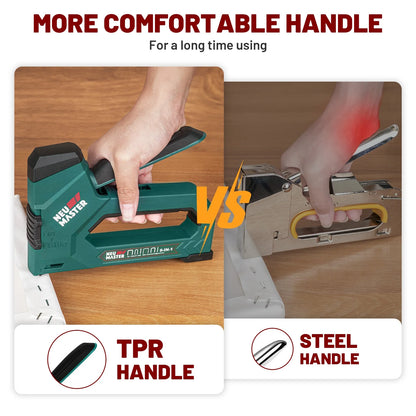 Staple Gun, 6-in-1, Manual Brad Nailer with 2000 Counts Staples, Upholstery Stapler Nail Gun for Fixing Material, Decoration, Carpentry, Furniture, Doors and Windows