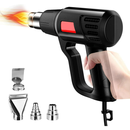 Heat Gun 2000W Hot Air Gun 752℉~1112℉ Variable Temperature Control, Fast Heating, Overload Protection, 4 Nozzles, Suitable for Vinyl Wrap, Crafting, Resin, Shrink PVC