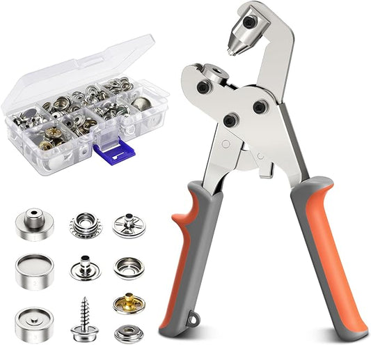 Grommet Kit NEU MASTER, Grommet Tool Kit 3/8 Inch Grommets Eyelet Plier Set with 500pcs Eyelets, Handheld Eyelet Kit Hole Punch Pliers Grommet Press Kits for Fabric Tarps Leather (Gold and Silver)