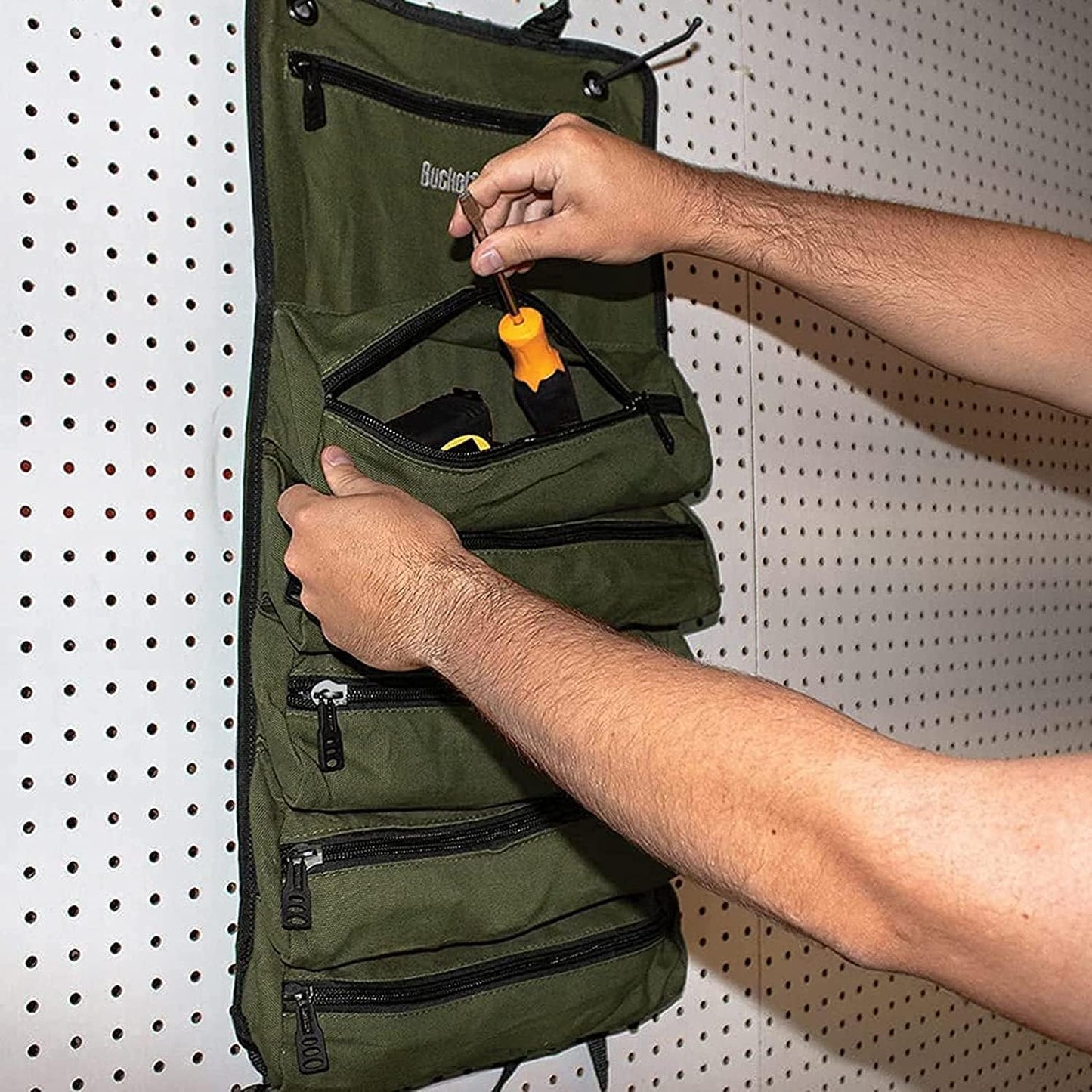 Super Roll Tool Roll,Multi-Purpose Roll Up Tool Bag, Wrench Roll,Canvas Tool Organizer Bucket,Car First Aid Kit Wrap Roll Storage Case,Hanging Tool Zipper Carrier Tote,Car Camping Gear