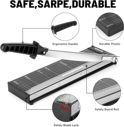 Tiagowell Guillotine Paper Cutter with Safety Guard and Blade Lock, 12" Cutting Length