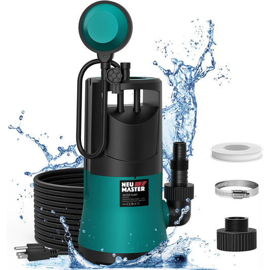 NEU MASTER Submersible Water Pump, 1HP 3800GPH Sump Pump Submersible with Float Switch/3 Fittings, Portable Water pump for Pool Draining, Basement, Hot Tub, Backyard, Garage, Garden