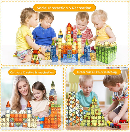 LUFF 120 Piece Set Magnetic Tiles, 3D Building Blocks Toy, Construction Playboards for Ages 3-9, Rivets-Fastened, Educational, Recreational, Conventional