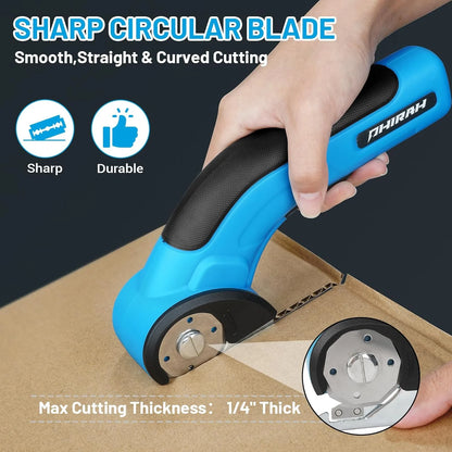 Cordless Electric Scissors, Electric Mini Cutter, Carpet & Cardboard Cutter Tool with a Replacement Blade/Charger, Rotary Cutter for Cardboard Packages Leather Plastic