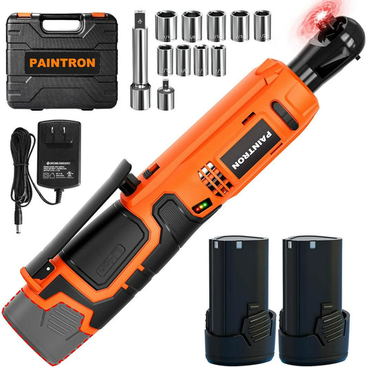 Cordless Electric Ratchet Wrench Kit, 3/8" 12V Power Ratchet Tool Set, 50N.m Variable Speed Trigger with 2 2000mAh Lithium-Ion Batteries, Fast Charge, 11 Sockets