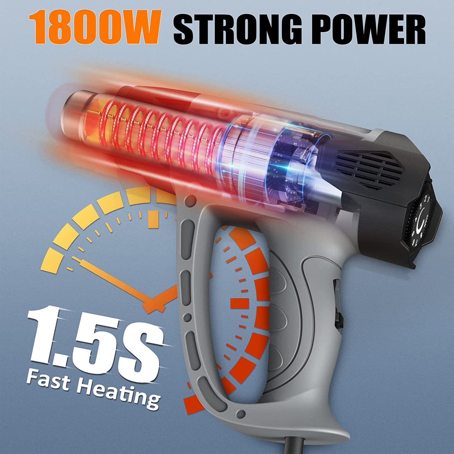Heat Gun, 1800W MAXXHEAT Heavy Duty Hot Air Gun Kit Variable Temperature Control with 2-Temp Settings 122~1202 Overload Protection with 4 Nozzles for Crafts, Shrink Tubing/Wrapping, Stripping Paint