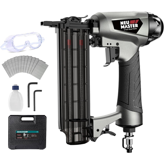 NEU MASTER Pneumatic Brad Nailer, 2 in 1 Nail Gun Staple Gun Fires 18 Gauge 2 Inch Brad Nails and Crown 1-5/8 inch Staples with Carrying Case and Safety Glasses