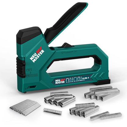 Staple Gun, 6-in-1, Manual Brad Nailer with 2000 Counts Staples, Upholstery Stapler Nail Gun for Fixing Material, Decoration, Carpentry, Furniture, Doors and Windows