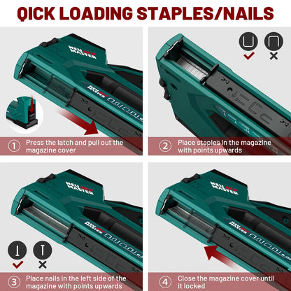 Staple Gun, 6-in-1, Manual Brad Nailer with 2000 Counts Staples, Upholstery Stapler Nail Gun for Fixing Material, Decoration, Carpentry, Furniture, Doors and Windows