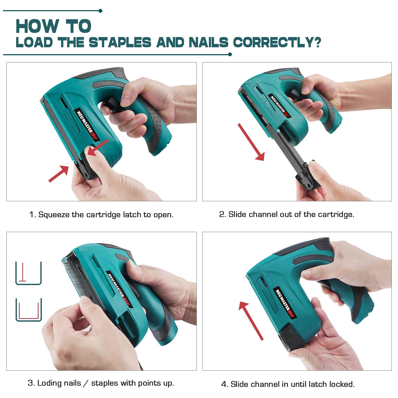 Cordless Brad Nailer, Neu Master NTC0023 Rechargeable Nail Gun/Staple Gun for Upholstery, Carpentry and Woodworking Projects, Including 20V Max.