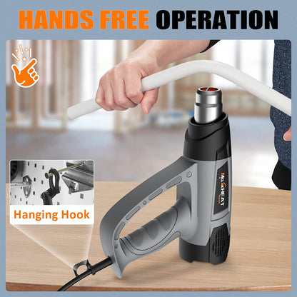 Heat Gun, 1800W MAXXHEAT Heavy Duty Hot Air Gun Kit Variable Temperature Control with 2-Temp Settings 122~1202 Overload Protection with 4 Nozzles for Crafts, Shrink Tubing/Wrapping, Stripping Paint